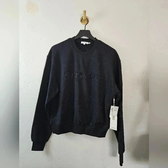 Good American Zodiac Embellished Crew Neck Sweater Capricorn NWT Black Crystals​ - Picture 1 of 15